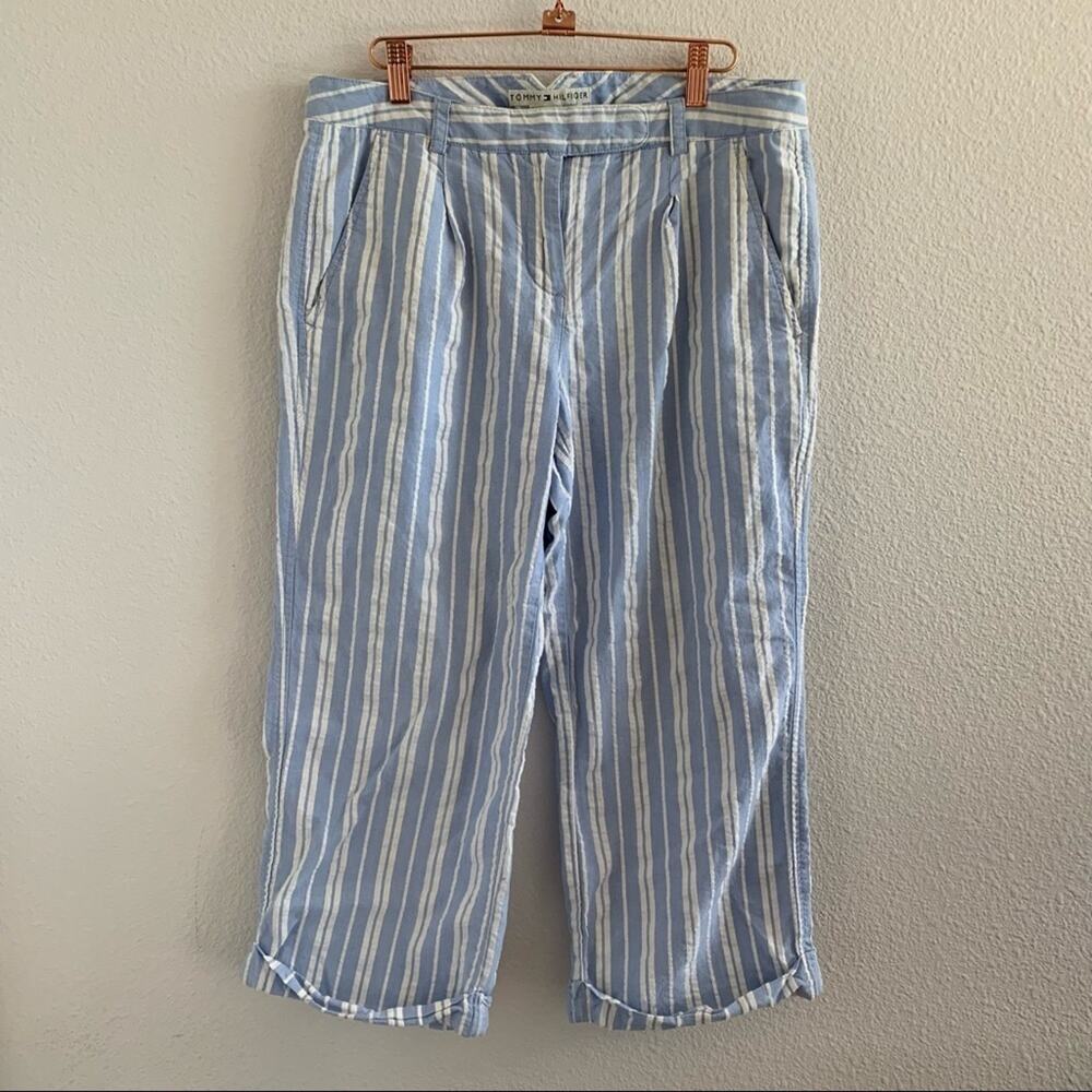 Tommy Hilfiger Dana Fit Blue and White Crop Striped Pants 10